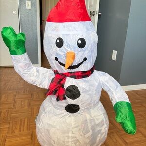 ❄️ 3 FEET Inflatable Snowman ⛄️ Holiday Decor with Red Hat🎩& Plaid Scarf